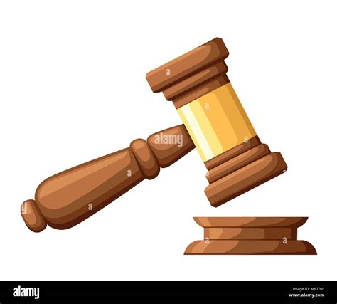 Judge Wood Hammer Gavel In Cartoon Style Ceremonial Mallet For