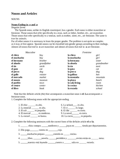 How Do You Know The Gender Of Spanish Nouns Doc Template Pdffiller