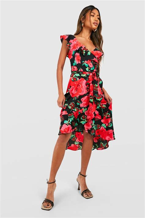 Floral Wrap Midi Dress Boohoo Uk