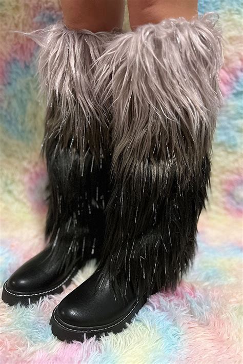 Black Faux Fur Fuzzy Leg Warmer Ravebeetle