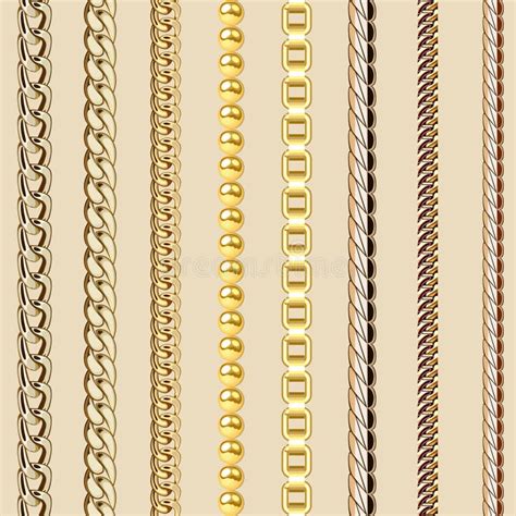 Seamless Pattern Gold Jewelry Chains And Beads Borders Isolated On