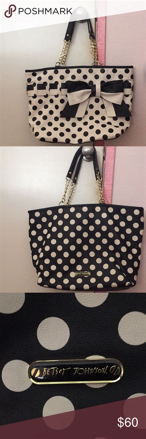 Sale Betsey Johnson Black And White Tote Polka Dot Tote Betsey