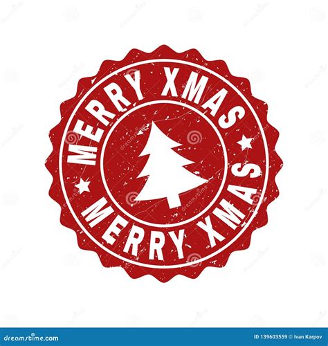 Merry Xmas Grunge Stamp Seal With Fir Tree Stock Vector Illustration