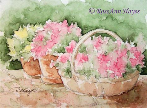 Watercolor Paintings By Roseann Hayes Patio Flowers Watercolor