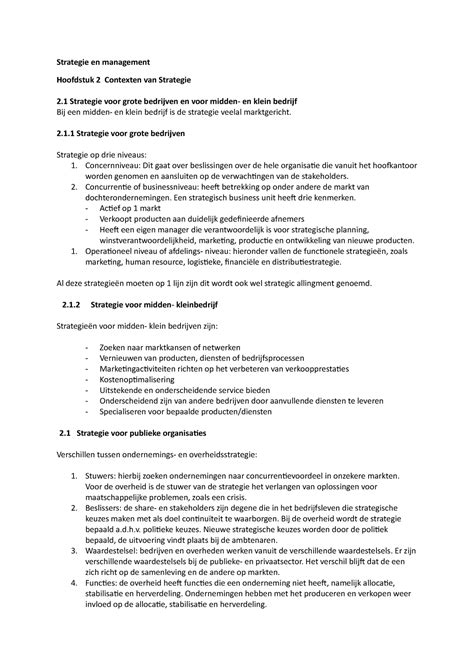 Samenvatting Hoofdstuk 2 Van Strategie En Management Strategie En