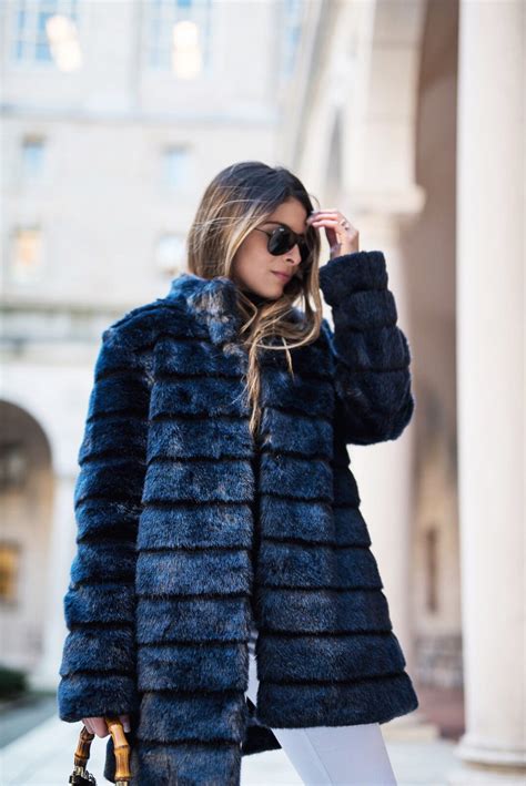 Navy Blue Faux Fur Coat Jacketin