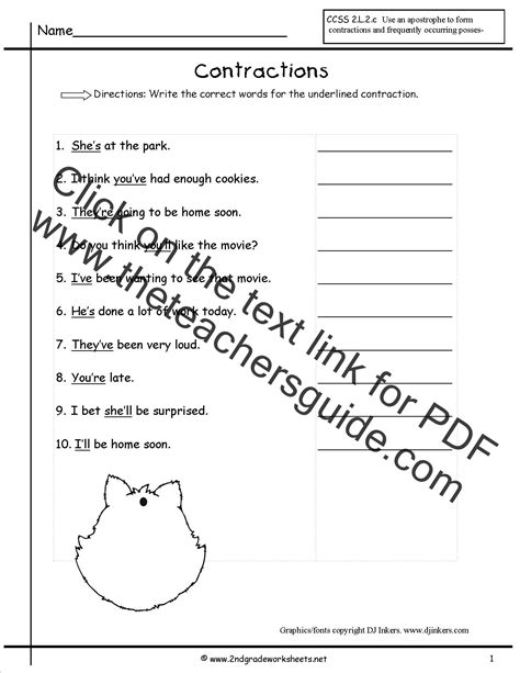 Free Contractions Worksheets