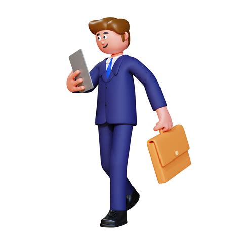 3d Render Businessman Walking And Holding Phone 11337253 PNG