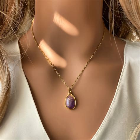 Real Amethyst Necklace Gold 18k Amethyst Pendant Amethyst Crystal