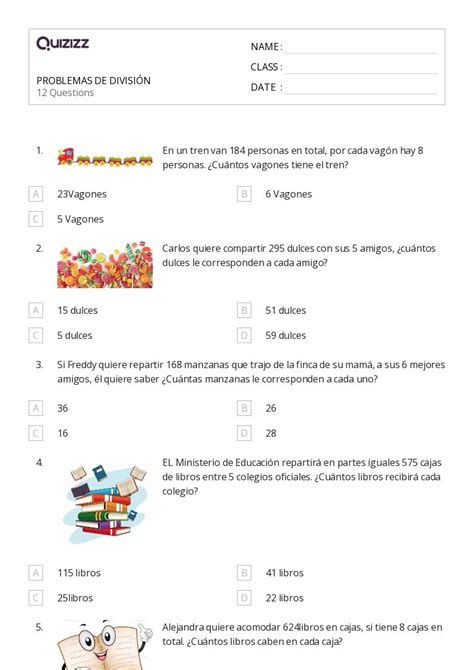 Problemas De Divisi N Hojas De Trabajo Para Grado En Quizizz