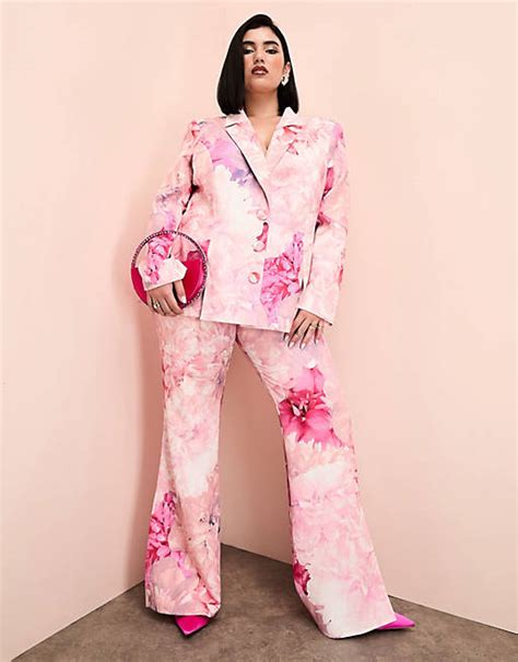 Asos Luxe Curve Co Ord Suit Trouser In Pink Floral Print Asos