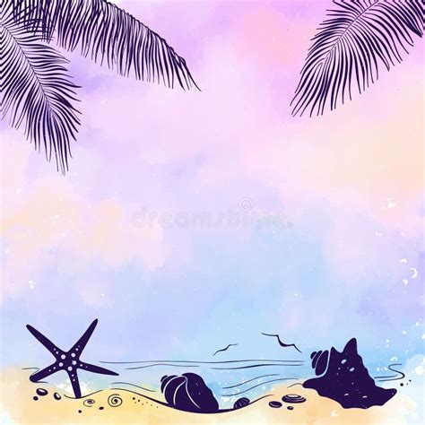 Beach Paradise Watercolor Vector Background With Seashells Starfish