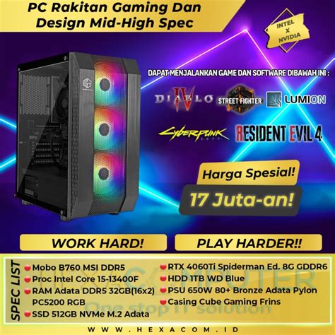 Jual PC Rakitan Mid High Intel Core I5 13400F VGA RTX 4060 TI 8GB OC