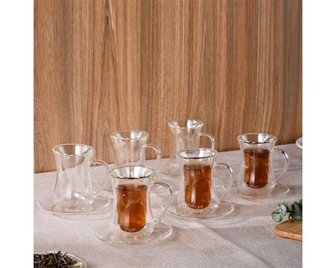 Mooloom Hand Made Borosilicate Glass Double Wall Tea Cup 120 Ml 12 Pcs