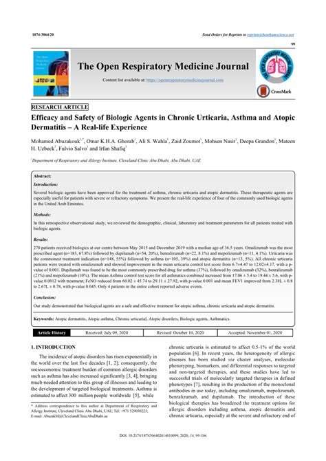 PDF Efficacy And Safety Of Biologic Agents In Chronic Urticaria