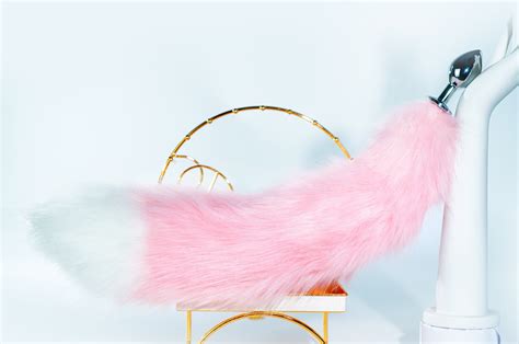 Pink And White Faux Fur Curvy Fox Tail Plug Ear And Tail Plug Etsy