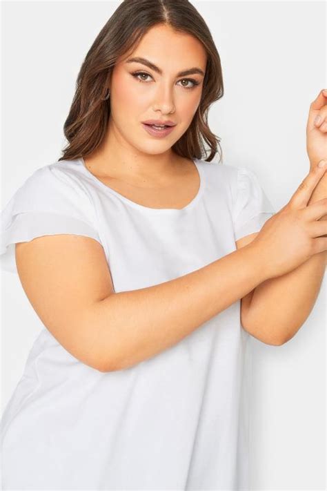 Yours Plus Size White Frill Sleeve T Shirt Yours Clothing