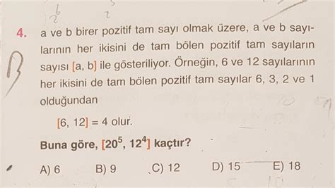 2 4 A Ve B Birer Pozitif Tam Sayı Olmak üzer Lise Matematik