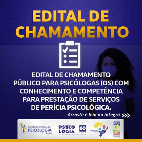 Edital de chamamento público para Psicólogas os crp21