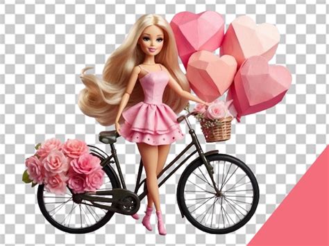 La Linda Barbie Montando Una Bicicleta Con Corazones Flotantes