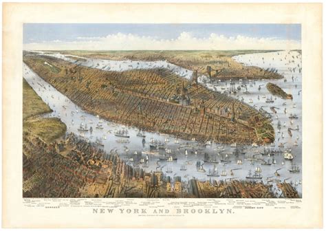 Spectacular Currier And Ives View Of New York And Brooklyn Rare