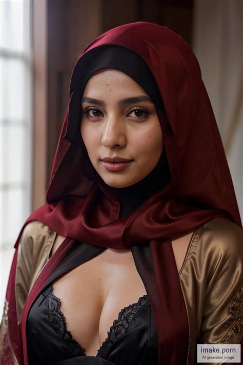 IMake Porn Red Silk Abaya With Hijab Boobs