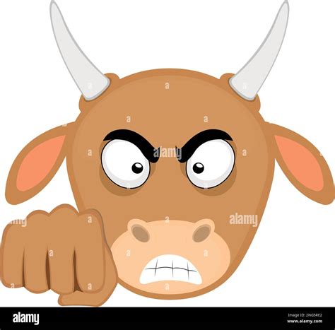 Vector Illustration Of The Face Of A Cow Cartoon With An Angry