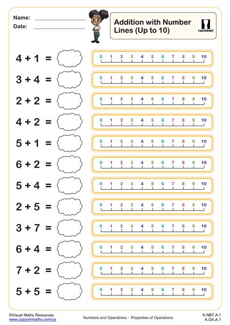 Addition With Number Lines Up To 10 K Grade Pdf Addition Worksheets Library