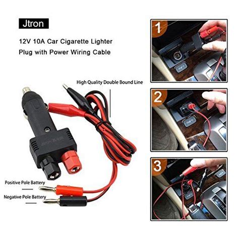 Jtron DC 12v 10a Car Male Cigarette Lighter Plug With Power Wiring