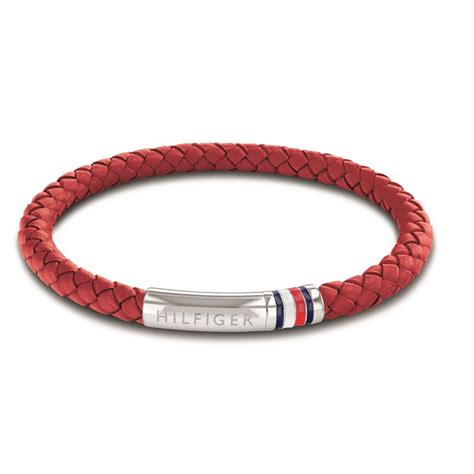 Pulsera Tommy Hilfiger Hombre Cuero Rojo Trenzado Y Acero Inoxidable