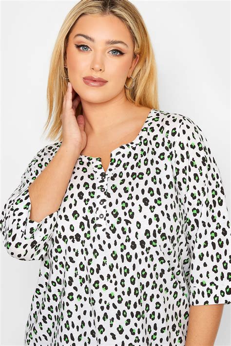 Yours Plus Size White Leopard Print Henley T Shirt Yours Clothing