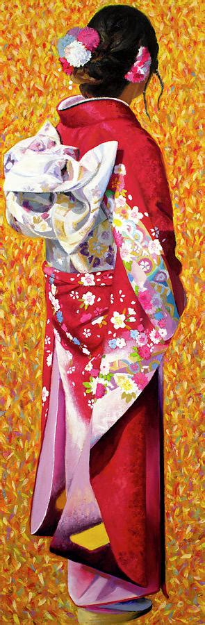 Finger Painting Red Kimono Painting By Lorraine Mcmillan