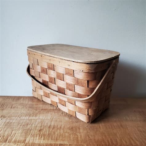 Vintage Picnic Basket Woven Wood Picnic Basket Wedding Card Basket