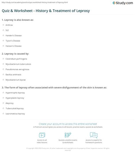 Quiz & Worksheet - History & Treatment of Leprosy | Study.com