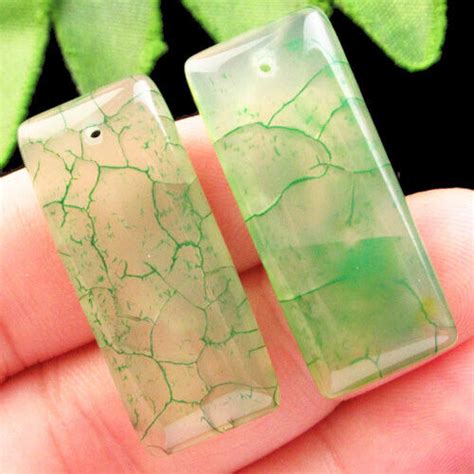 2Pcs 35x15x6mm Green Dragon Veins Agate Oblong Pendant Bead H11218 EBay