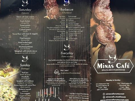 Menu At Minas Cafe Steakhouse East Providence