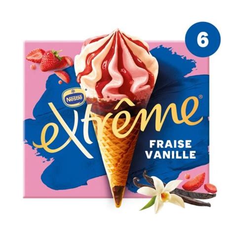 Glace Cône fraise vanille fruits rouges EXTREME la boite de 6 cônes