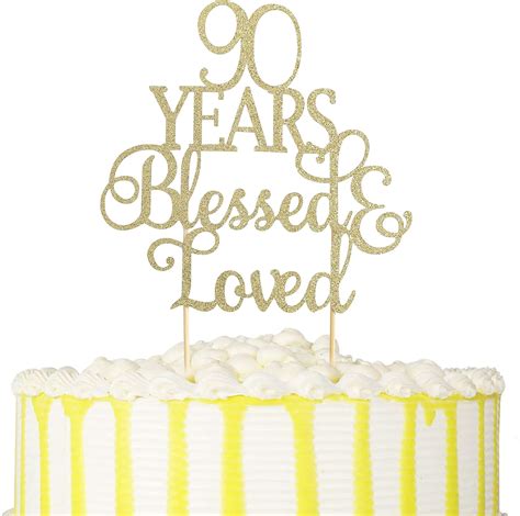 Buy 90 Years Blessed Loved Cake Topper Glitter 90th Birthday Cake