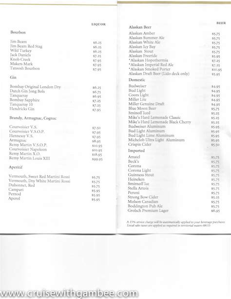 Holland America Drink Lists With Prices Cruise With Gambee