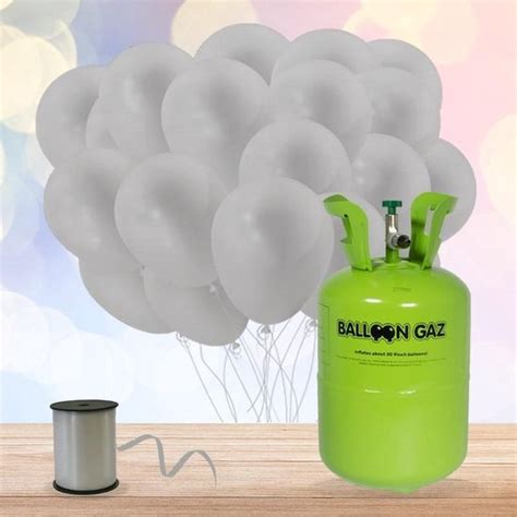 Helium Tank Met Zilveren Ballonnen En Lint Bol