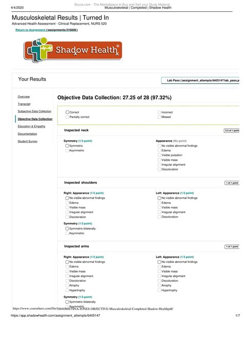 Shadow Health Tina Jones Musculoskeletal Objective Data Shadow Health