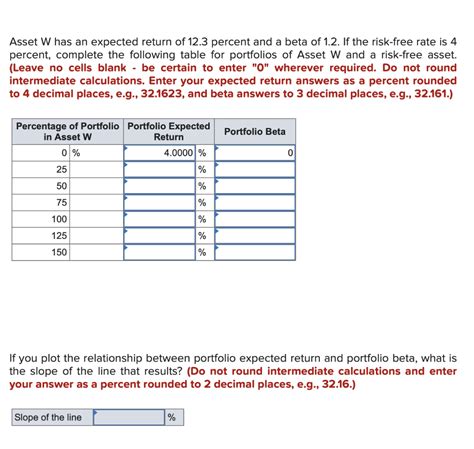 Solved Asset W Has An Expected Return Of 12 3 Percent And A Chegg