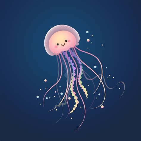 Premium Vector Cute Cartoon Jellyfish Swimming