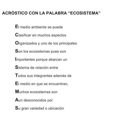 2 Elabora un acróstico en tu cuaderno con la palabra ecosistema