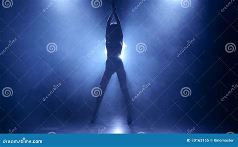 Blonde Girl In Lingerie Dances In Dark Studio With Smoke Stock Video