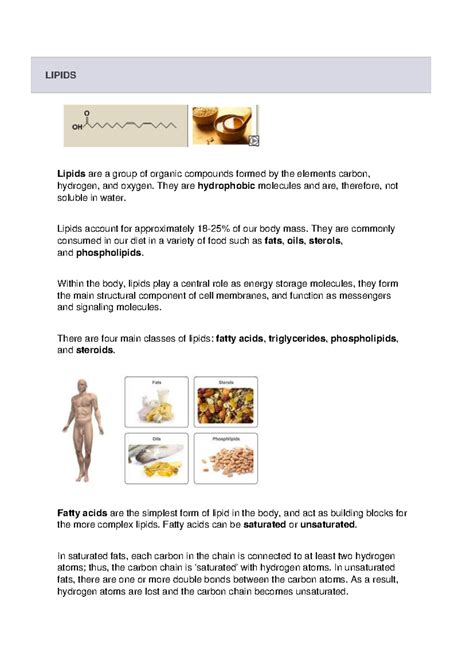 Summary Biology Notes Lipids Lipids Are A Group Of Organic