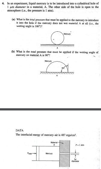 Solved In an experiment, liquid mercury is to be introduced | Chegg.com