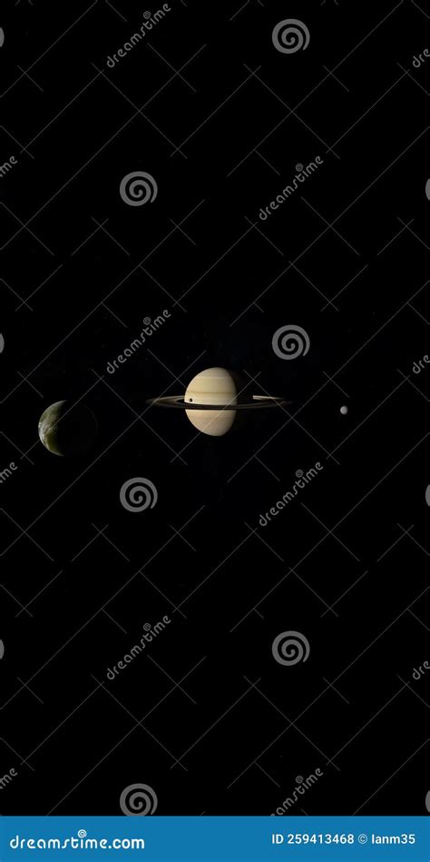 Dione Enceladus And Mimas Orbiting Around Saturn Planet D Render