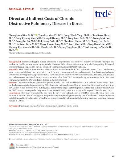 Direct And Indirect Costs Of Chronic Obstructive Pulmonary Disease In Korea