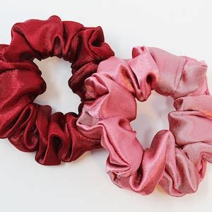 Maroon And Dusty Rose Satin Hair Scrunchies Valentine S Day Gift Set